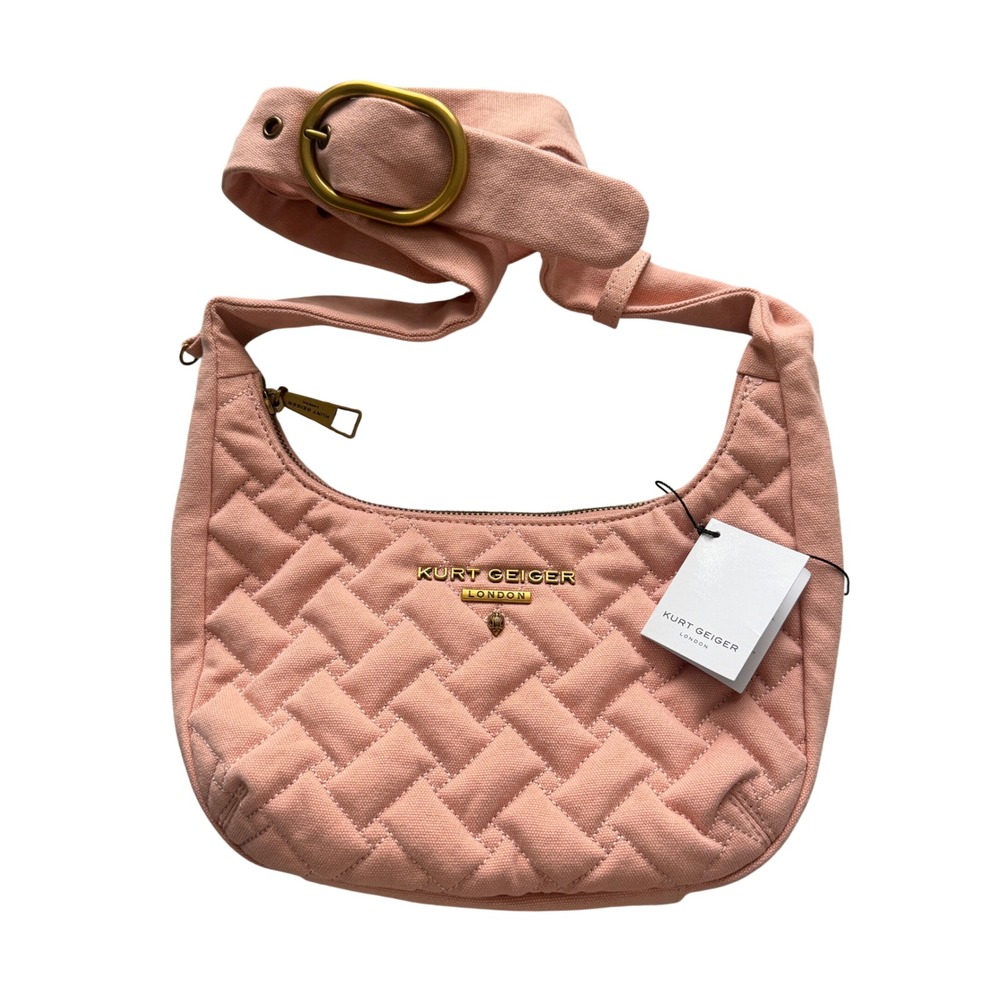 Kurt Geiger London The Angel Hobo Shoulder Bag Pale Pink Quilted Canvas NWT